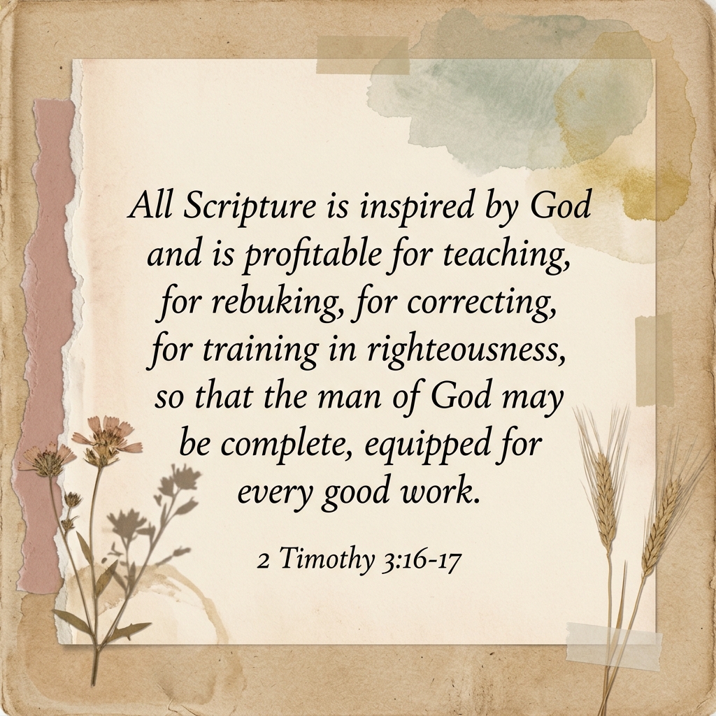 All Scripture is inspired by God and is profitable for teaching, for rebuking, for correcting, for training in righteousness, so that the man of God may be complete, equipped for every good work.