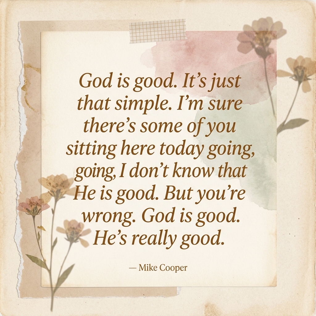 God is good. It's just that simple. I'm sure there's some of you sitting here today going, I don't know that He is good. But you're wrong. God is good. He's really good.