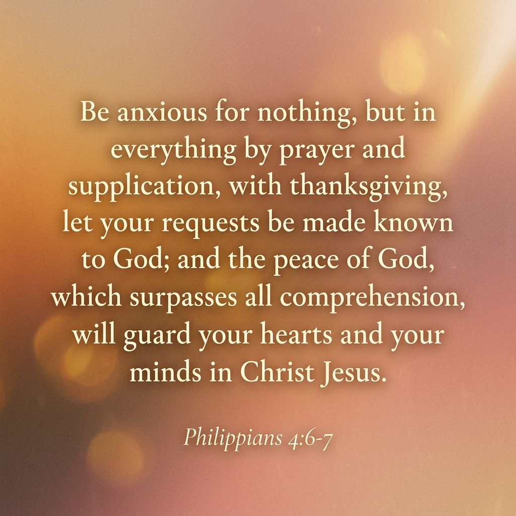Be anxious for nothing, but in everything by prayer and supplication, with thanksgiving, let your requests be made known to God; and the peace of God, which surpasses all comprehension, will guard your hearts and your minds in Christ Jesus.