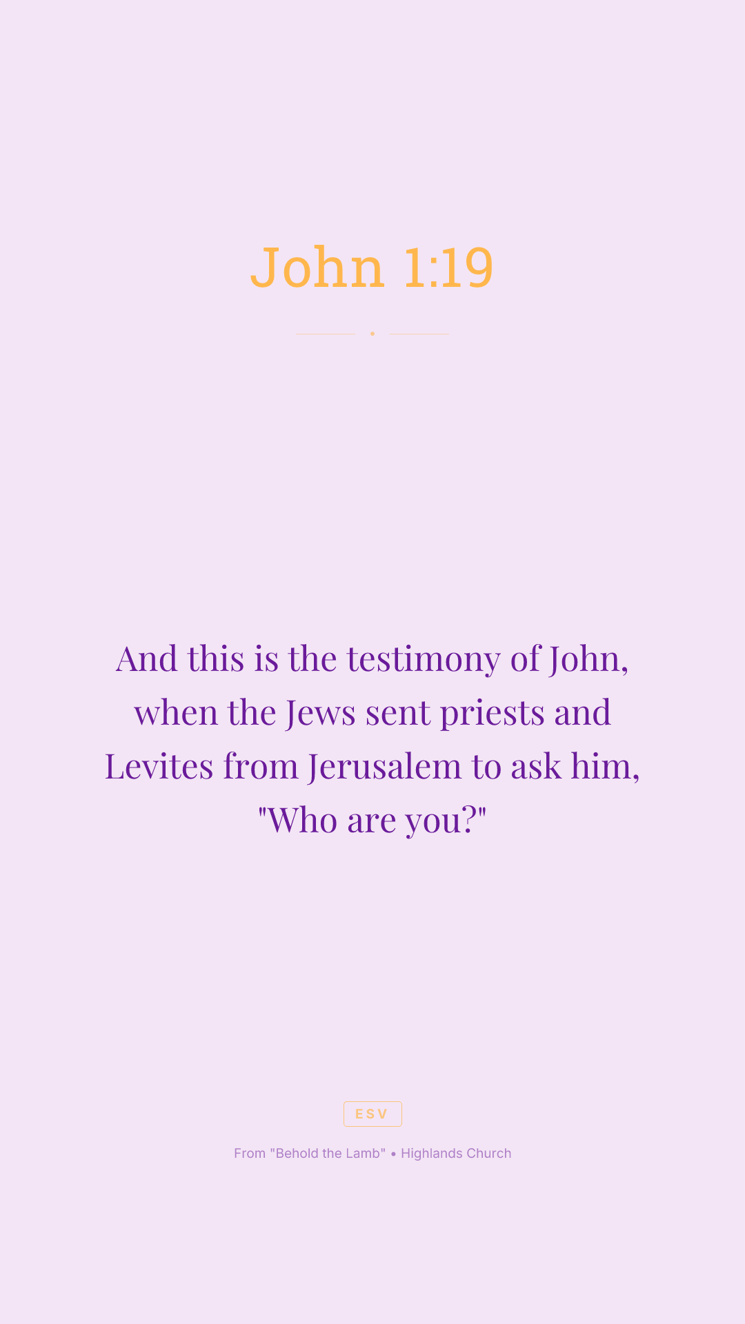 And this is the testimony of John, when the Jews sent priests and Levites from Jerusalem to ask him, "Who are you?"