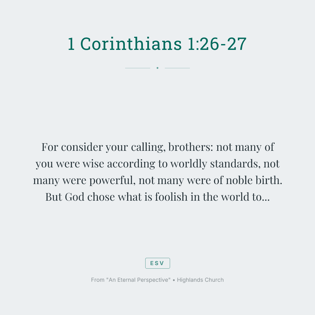 For consider your calling, brothers: not many of you were wise according to worldly standards, not many were powerful, not many were of noble birth. But God chose what is foolish in the world to shame the wise; God chose what is weak in the world to shame the strong;